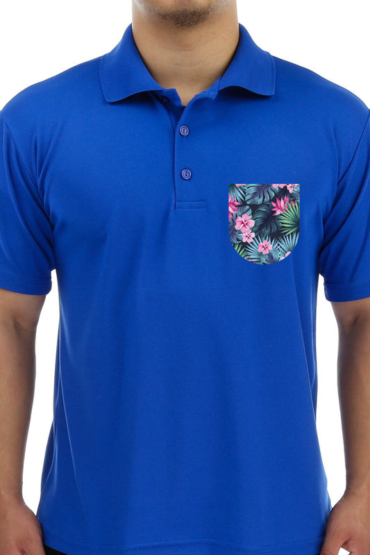 Blue Premium Polo T-Shirt with Tropical Savannah Graphics on Pocket Printed