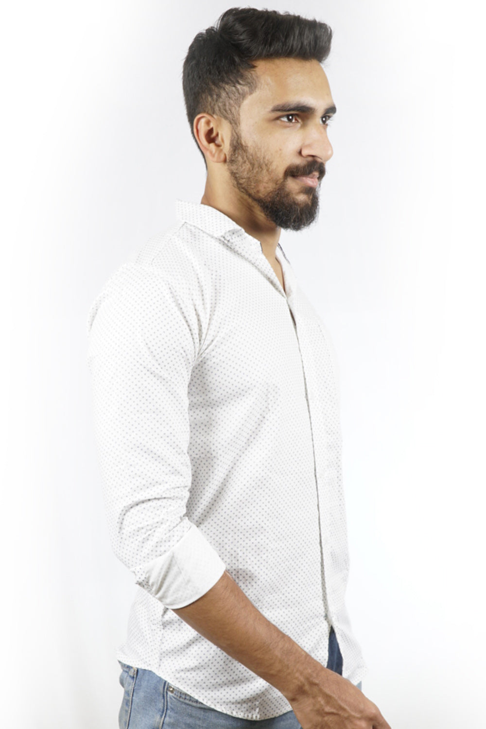 Micro Print White Slim Fit Shirt