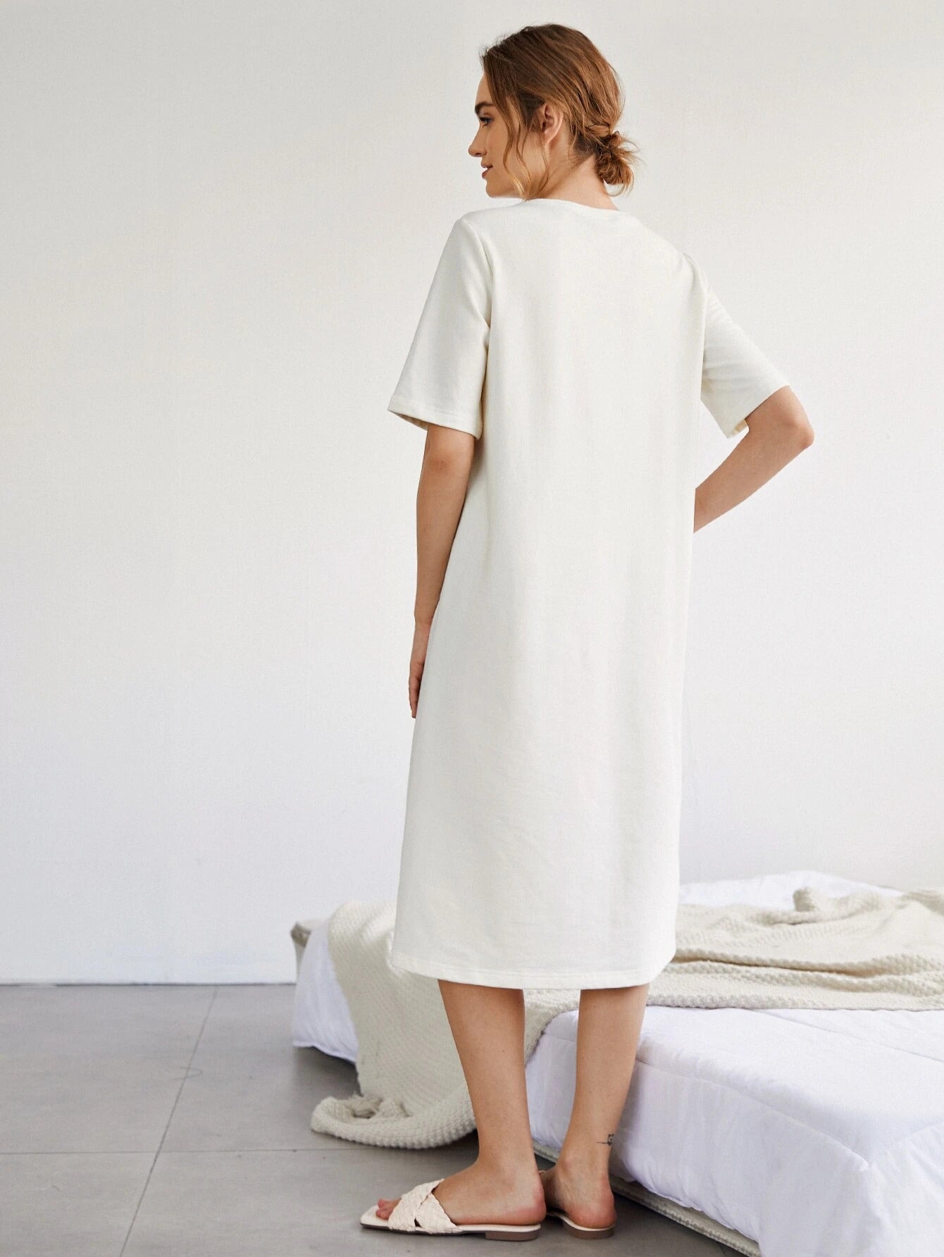 White Tee Dress with Slit