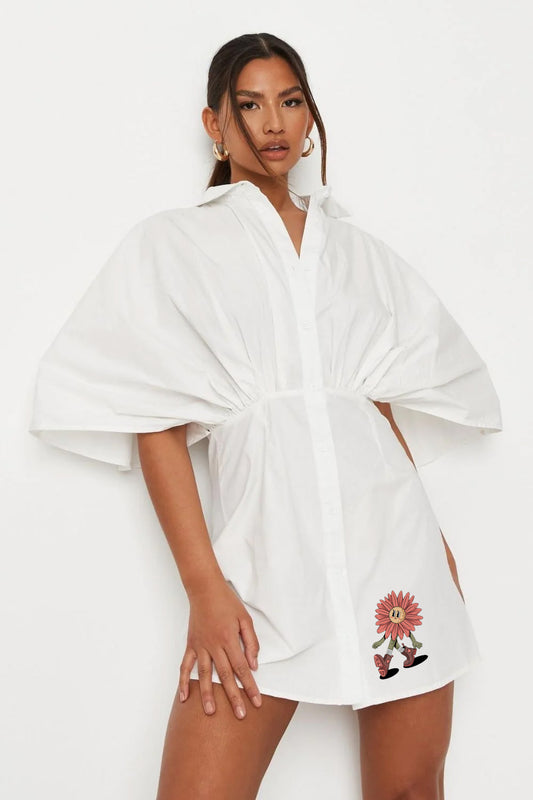 Kimono Sleeve White Print Dress