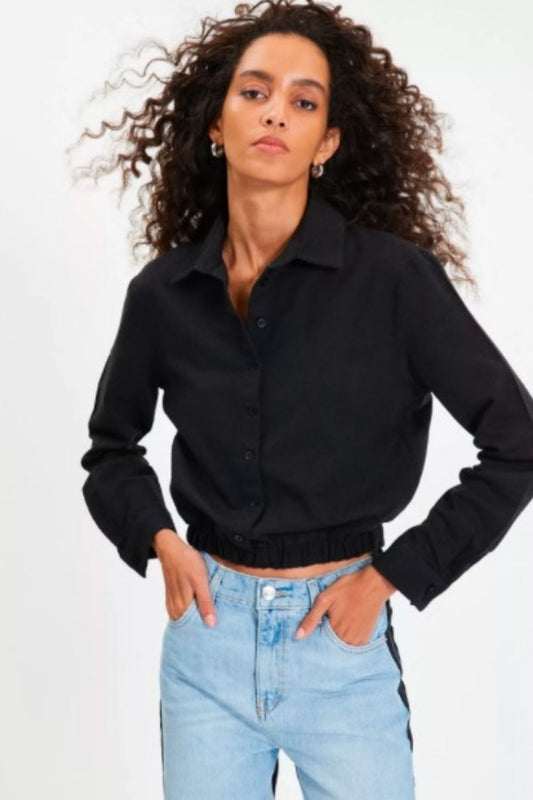 Black Full Sleeve Elasticated Top