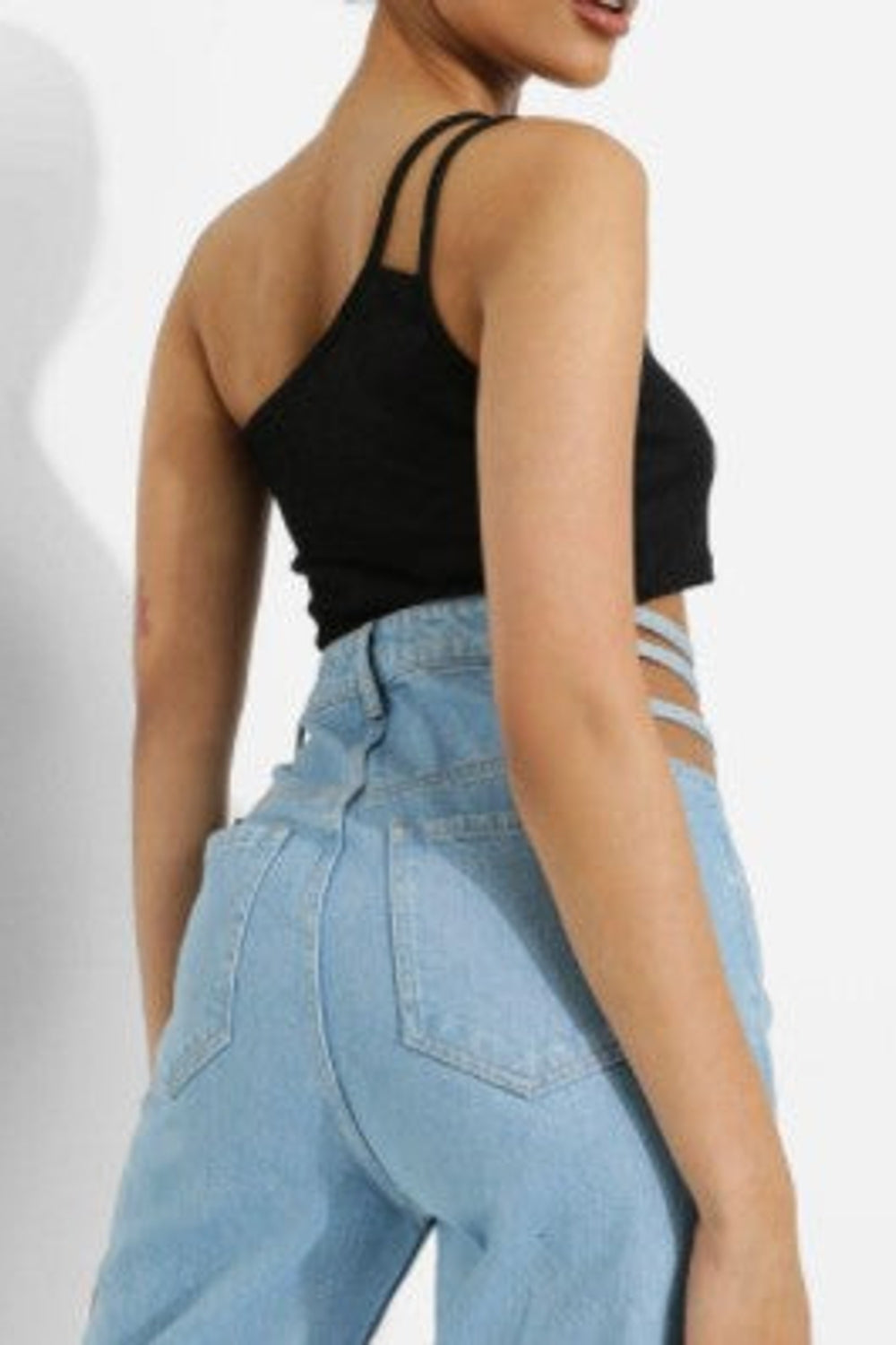 Black One Shoulder Rib Crop Top