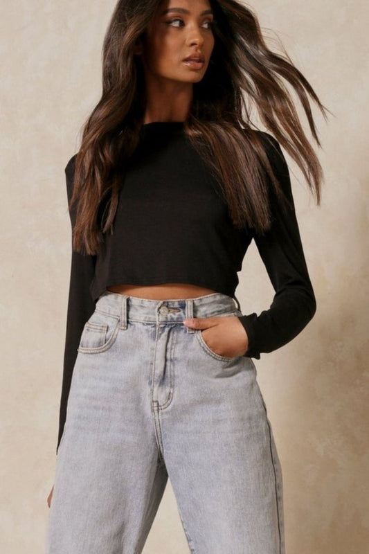 Black Round Neck Jersey Top