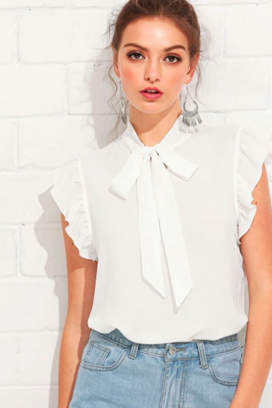 Bow Ruffle Armhole Blouse