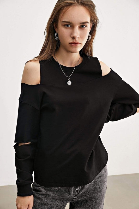 Cold Shoulder Black Tshirt