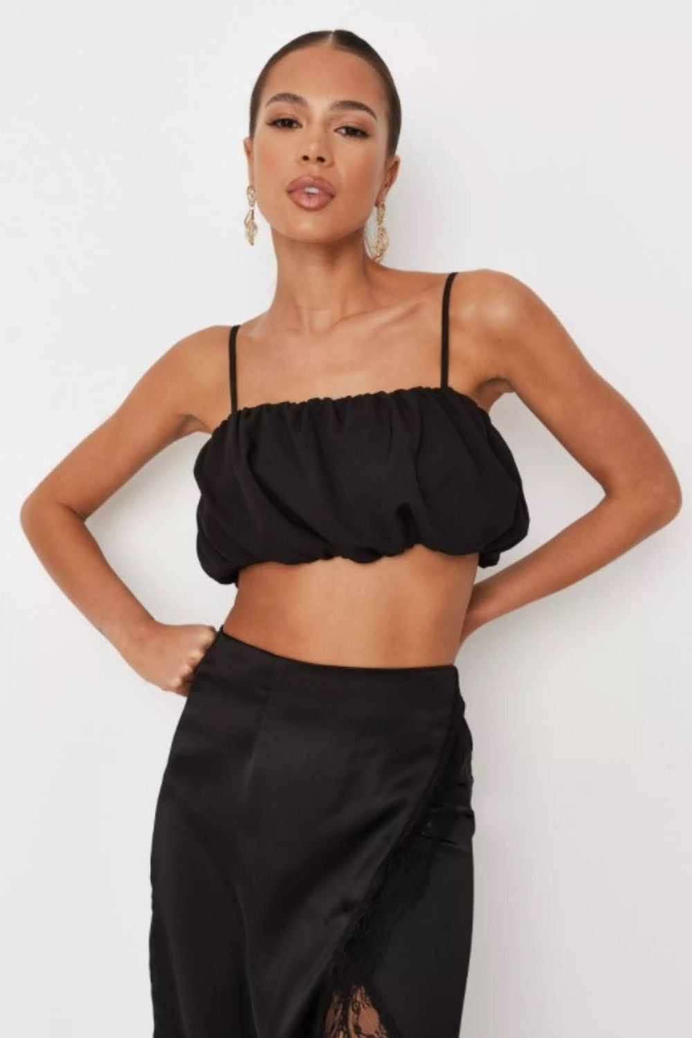 Cute Black Puff Cami Crop Top