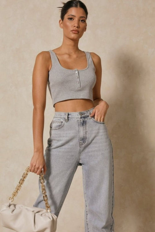 Grey Scoop Neck Jersey Crop Top