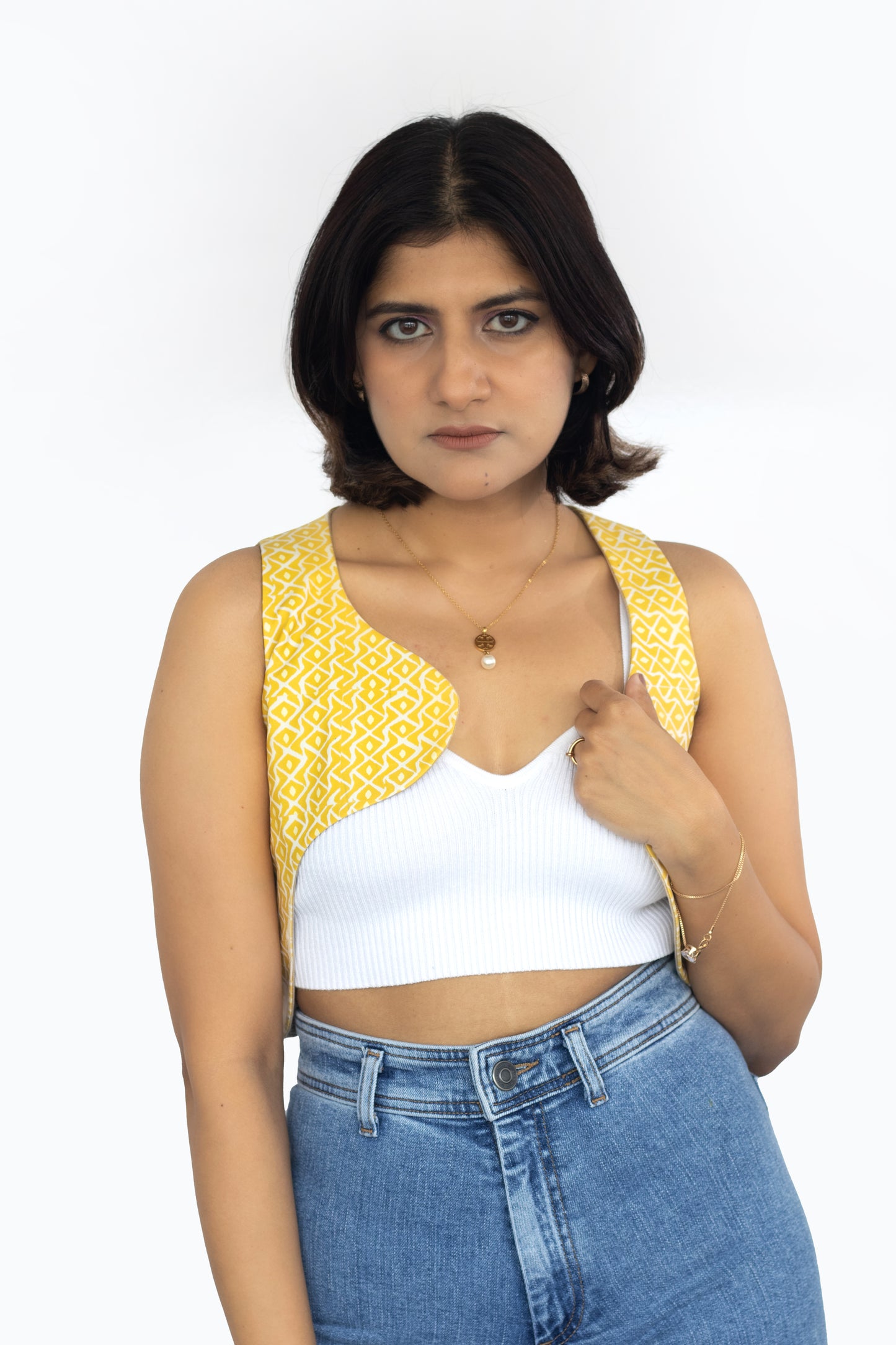 Svetlo Yellow Printed Waist coat