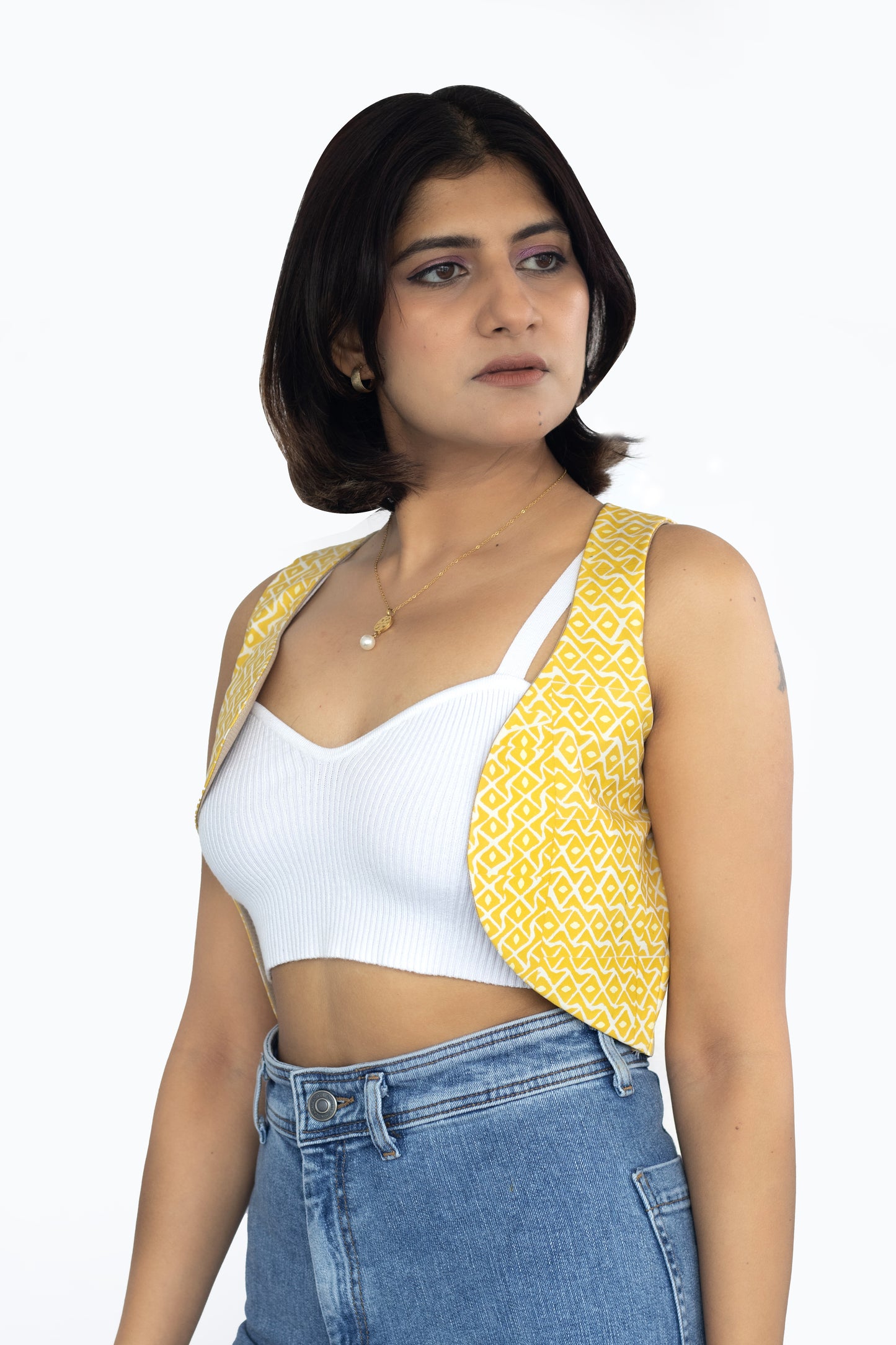 Svetlo Yellow Printed Waist coat