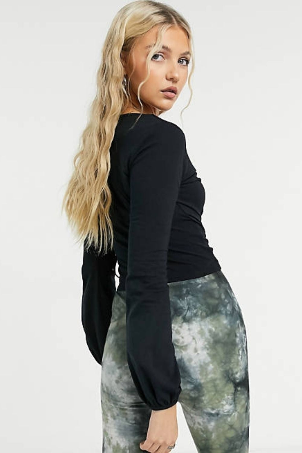 Long Sleeve Ballet Wrap Top In Black