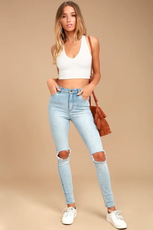 Plunge Neck Tie Knot Detail Top