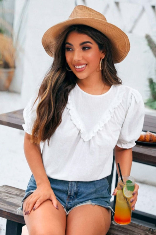 Puff Sleeve Ruffle Detail Top