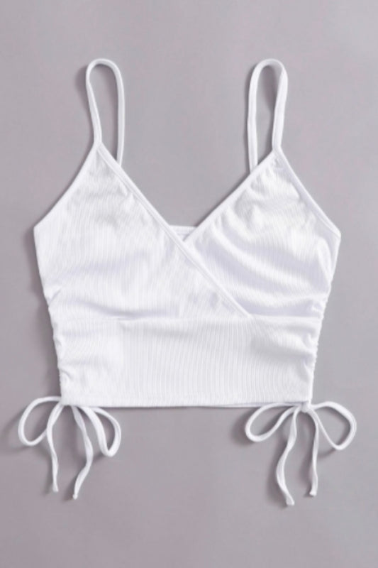 Solid Drawstring Ribbed Crop Cami