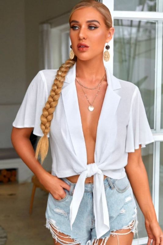 Tie Front Butterfly Sleeve Top