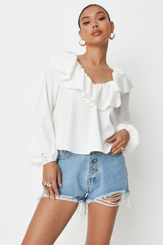 White Frill Detail Blouse