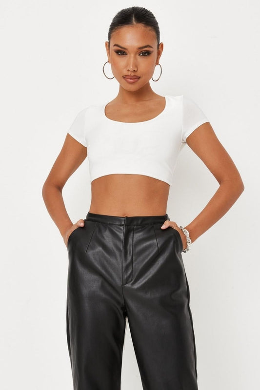 White Slinky Open Back Tie Crop Top