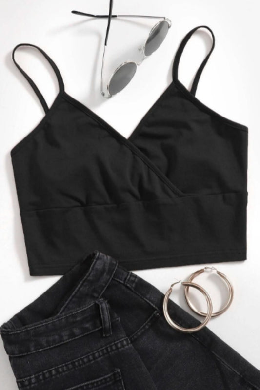 Wrap Neck Crop Top Black