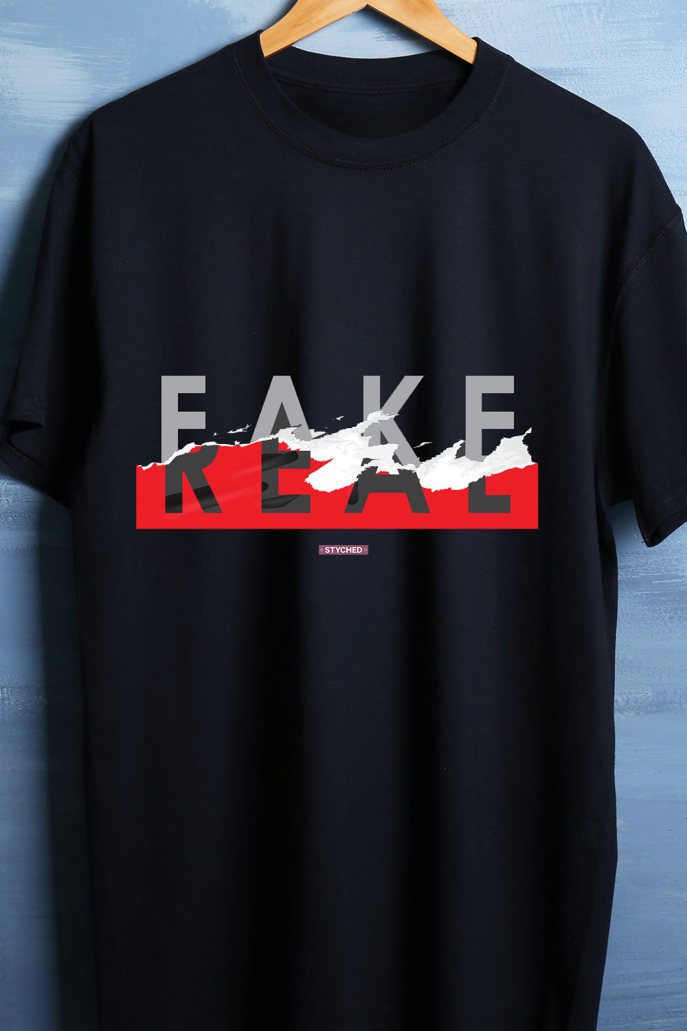 Paytm Exclusive - Fake or Real - Torn effect graphic tee black color round neck