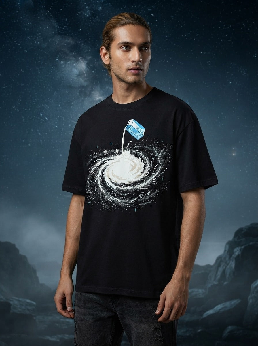 Milky Way Black Oversized Tee