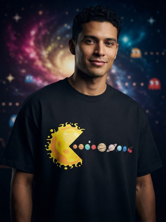 Pacman Galaxy Black Oversized Tee