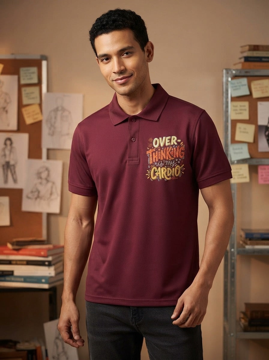 Overthinking Is My Cardio Maroon Polo