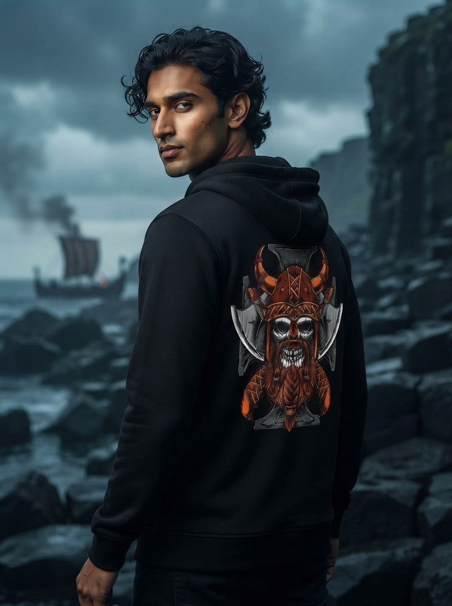 Viking Skull Black Zip Hoodie