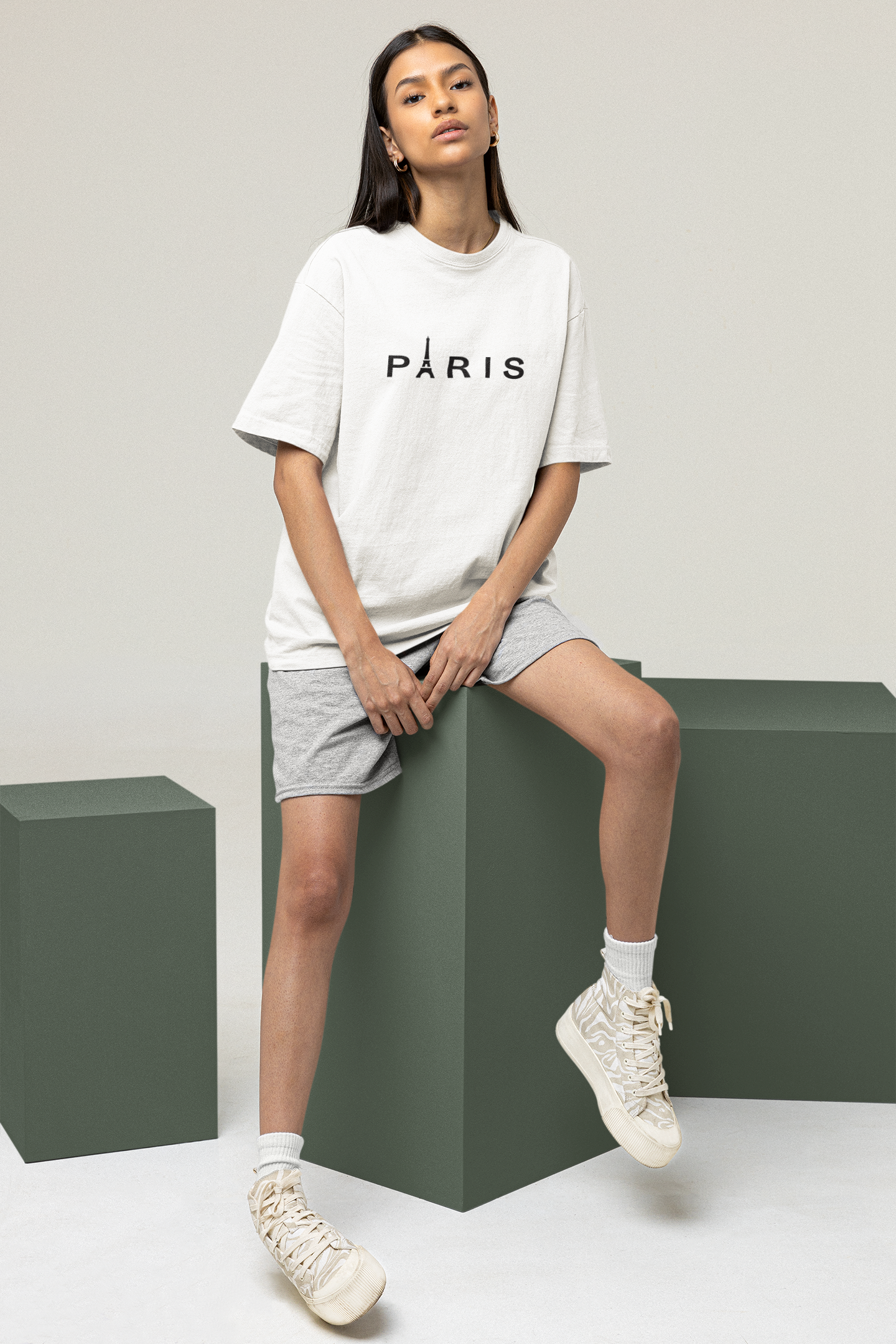 Paris Oversized Womens Tshirt White