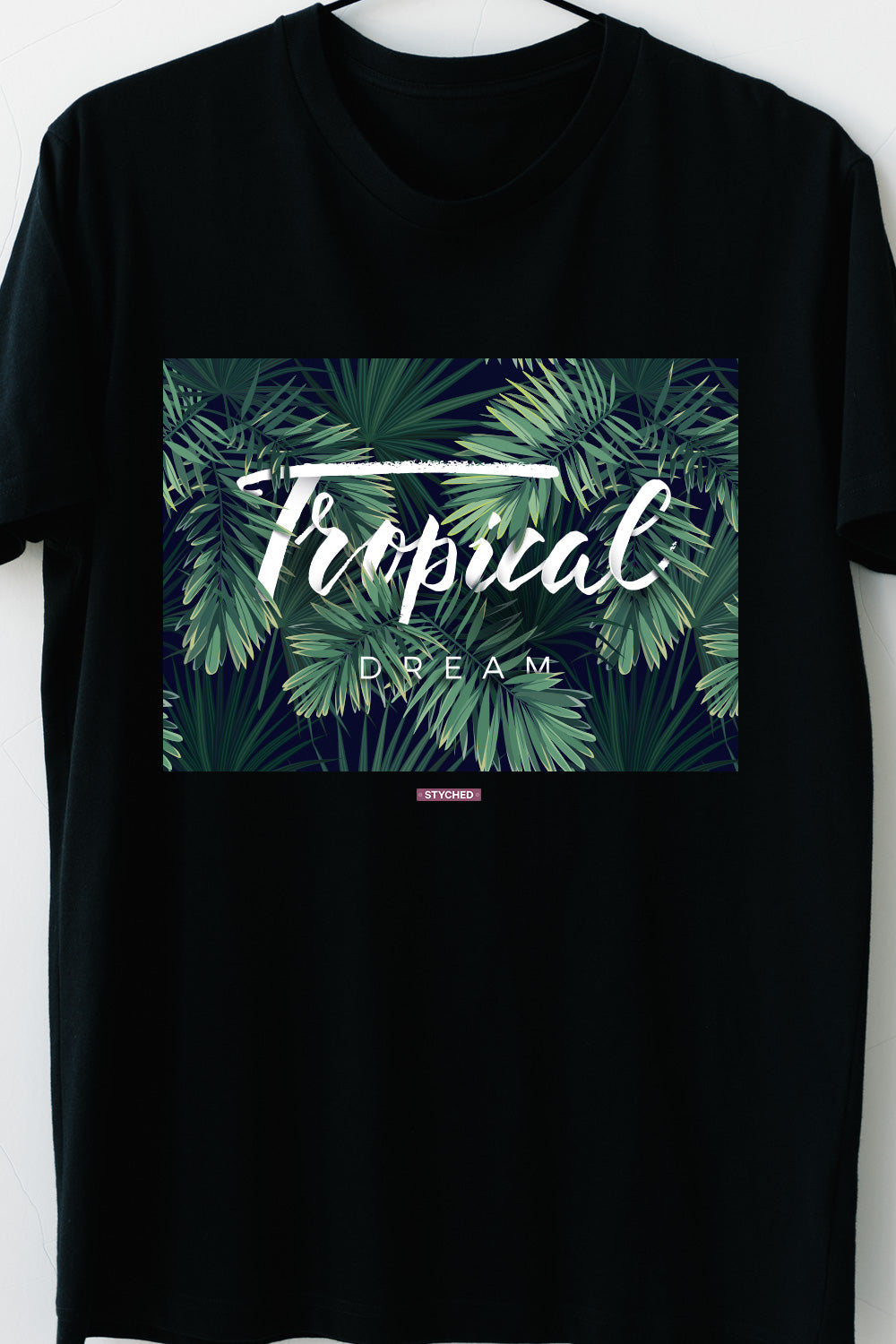 Paytm Exclusive - Tropical Dream - Nature inspired Block graphic printed casual tee Black