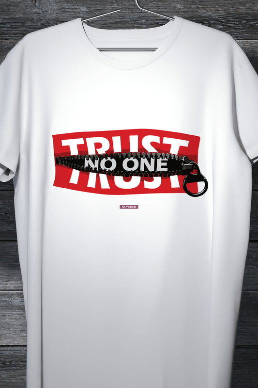 Trust No One Graphic Printed White Tshirt