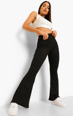 Black Wide Knitted Basic Flares