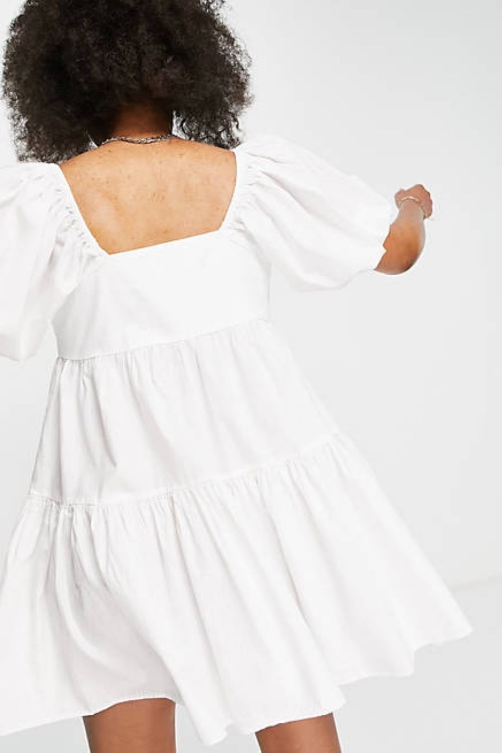 Babydoll Mini Smock Dress In White