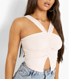White Ruched Detail Top