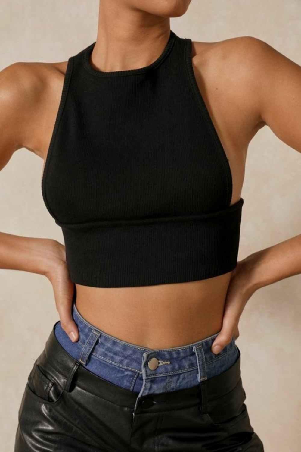 High Neck Thick Band Crop Top