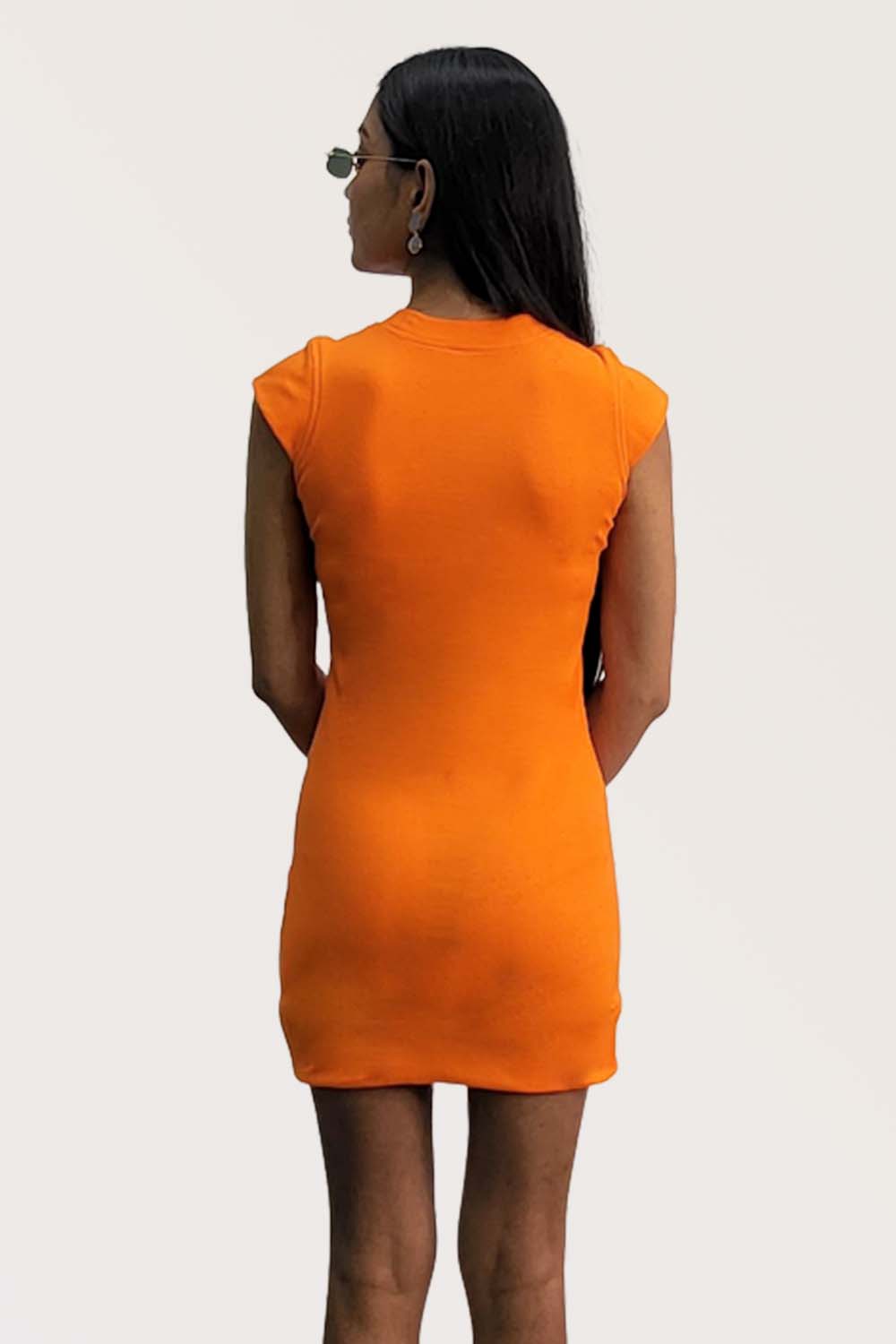 Orange Ribbed High Neck Bodycon Dress