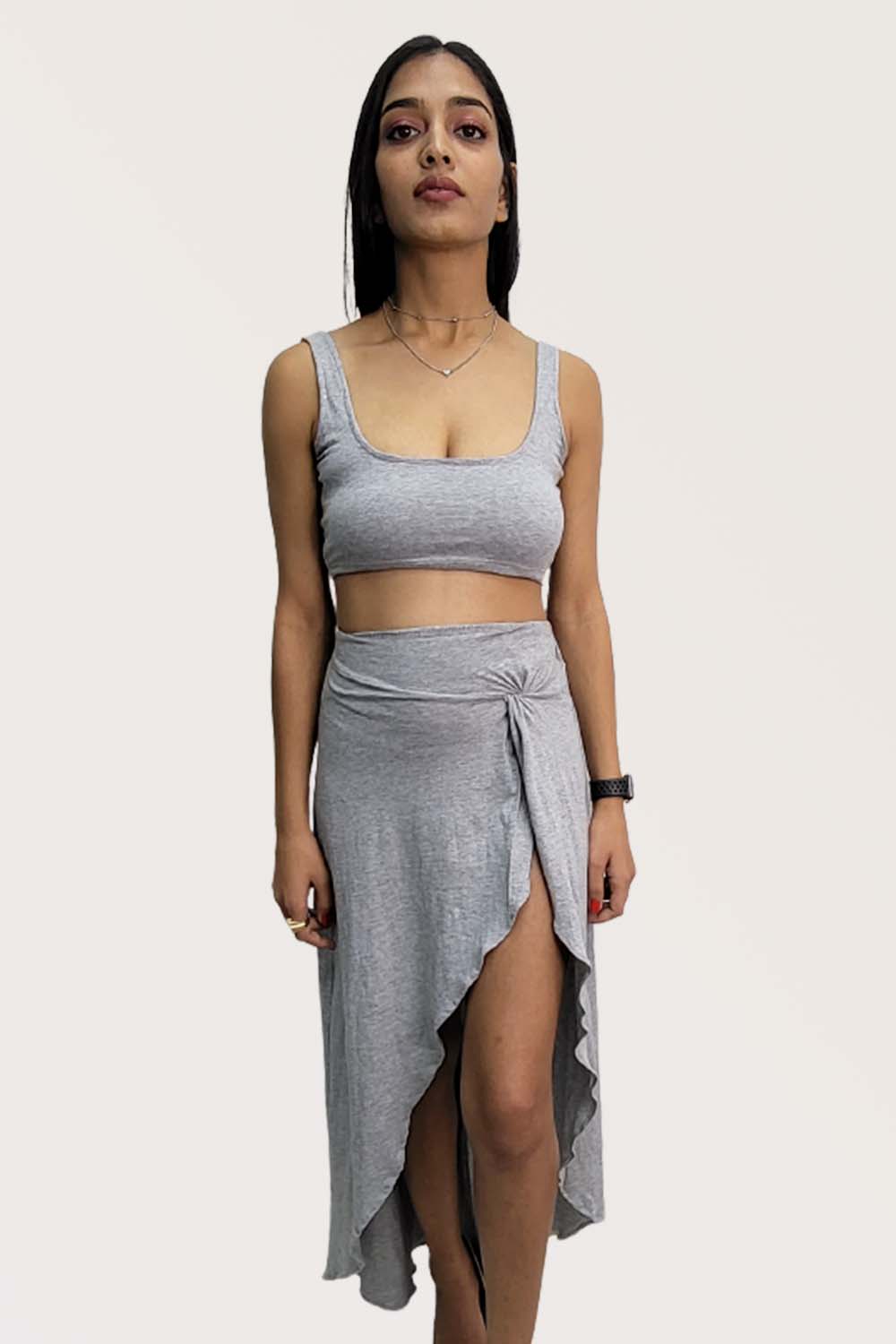 Grey Coord Set Bustier With Hot Cut Out Skirt