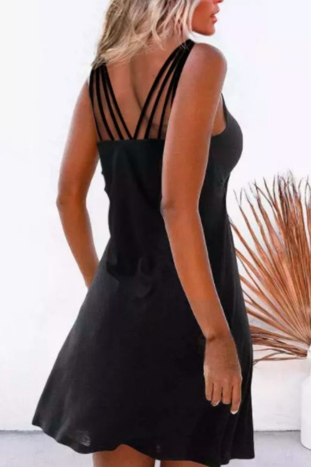 Open Back Spaghetti 
Strap Mini Dress In Black
