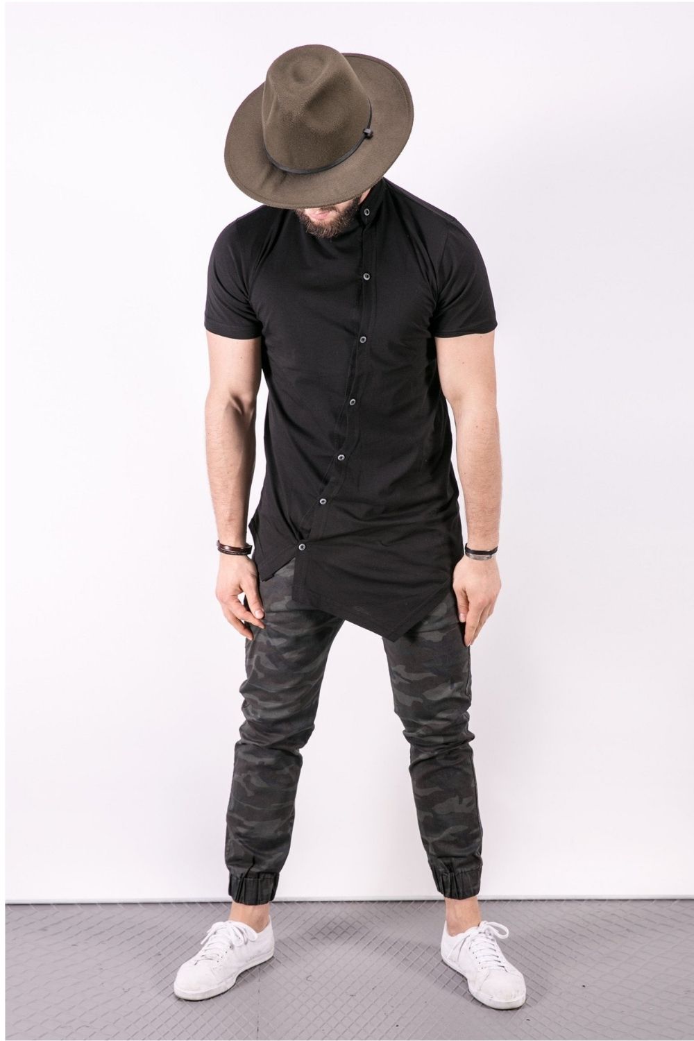 Asymmetric Black Fitted Long T-Shirt