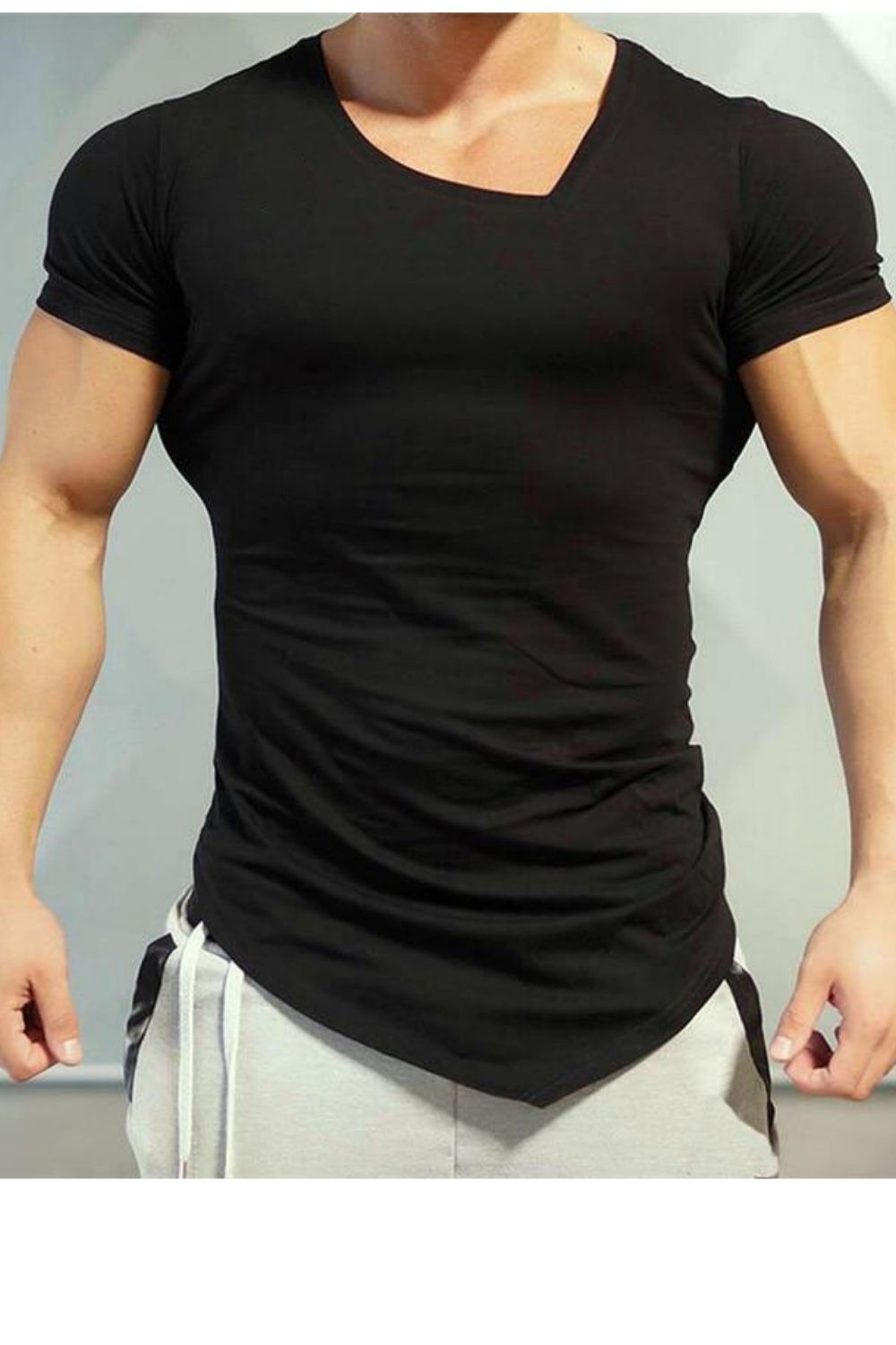 Asymmetric Collar Sports Mens T-Shirt