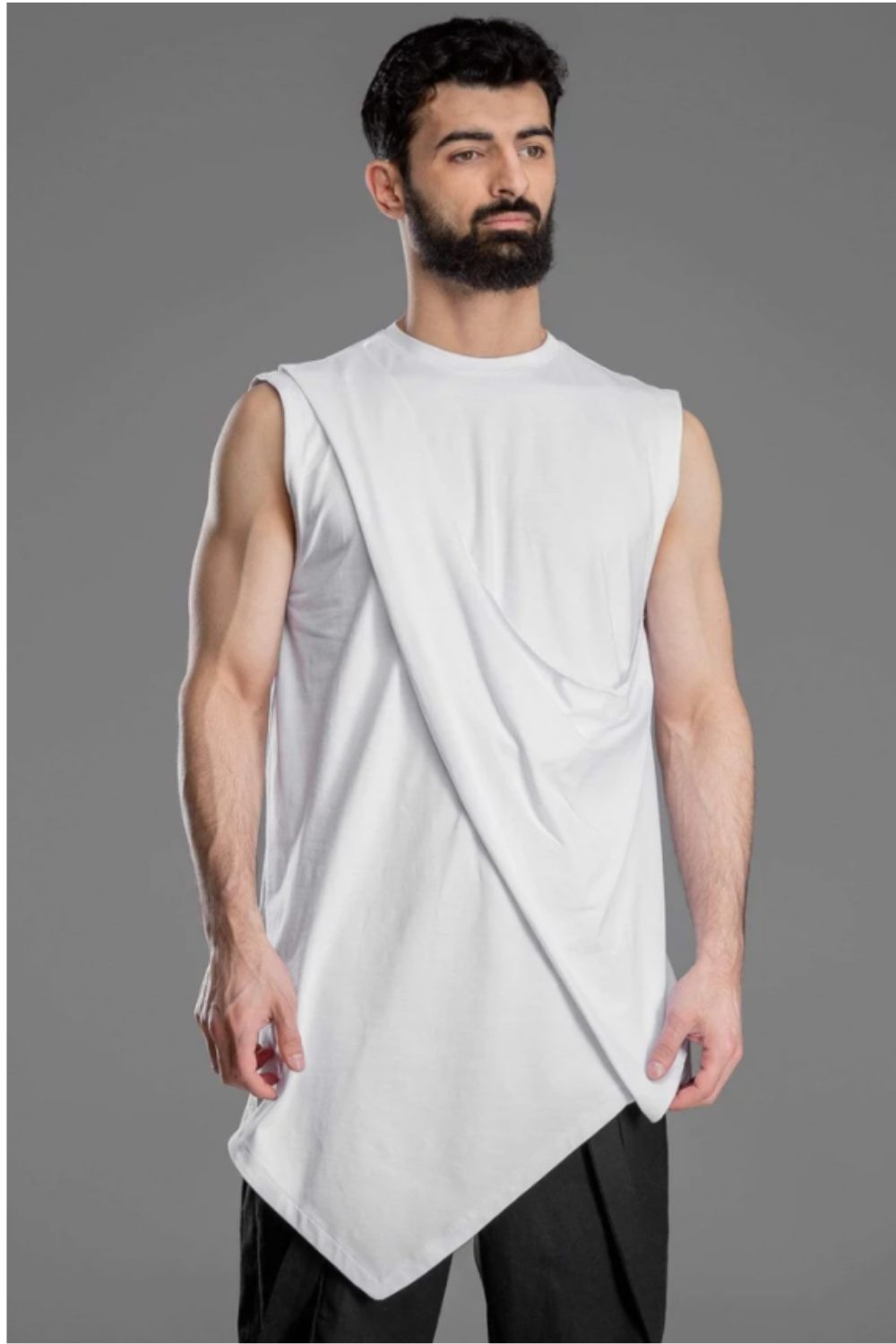 Asymmetric Sleeveless White T-shirt
