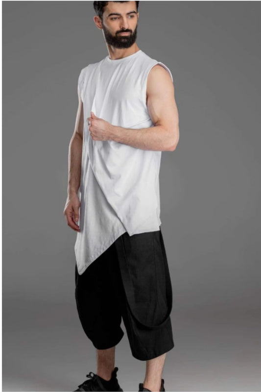 Asymmetric Sleeveless White T-shirt