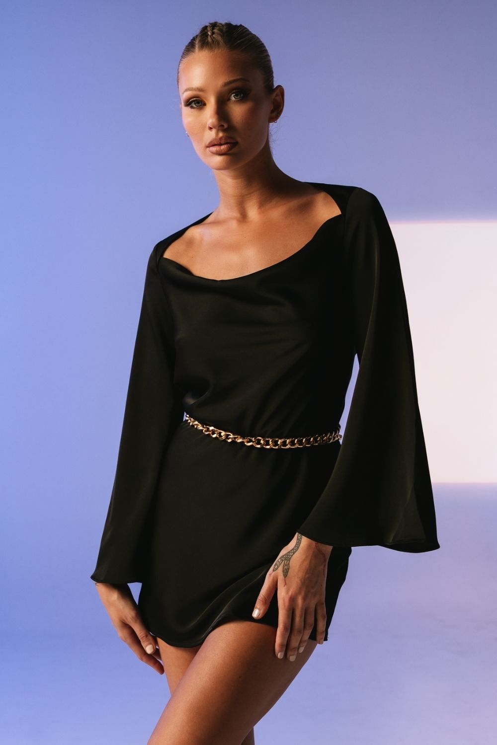 Backless Black Full Sleeve Mini dress