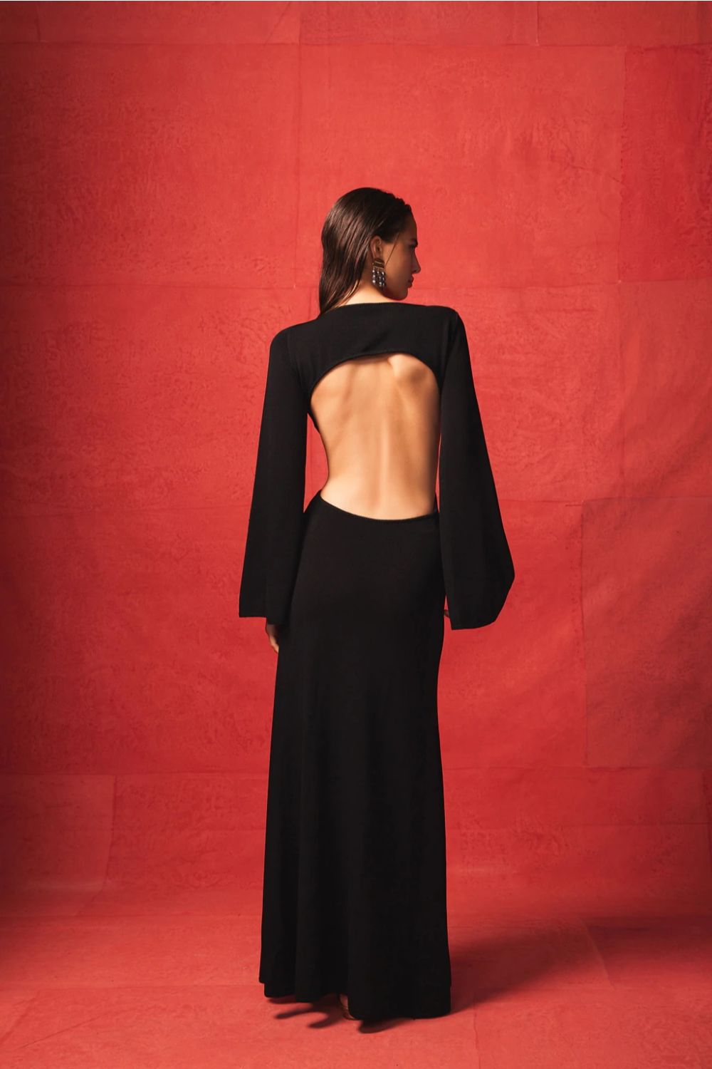 The Black Halter Bowknot Cutout Maxi Dress - Cutout Backless Floor Length  Maxi Dress - Black - Dresses | RIHOAS