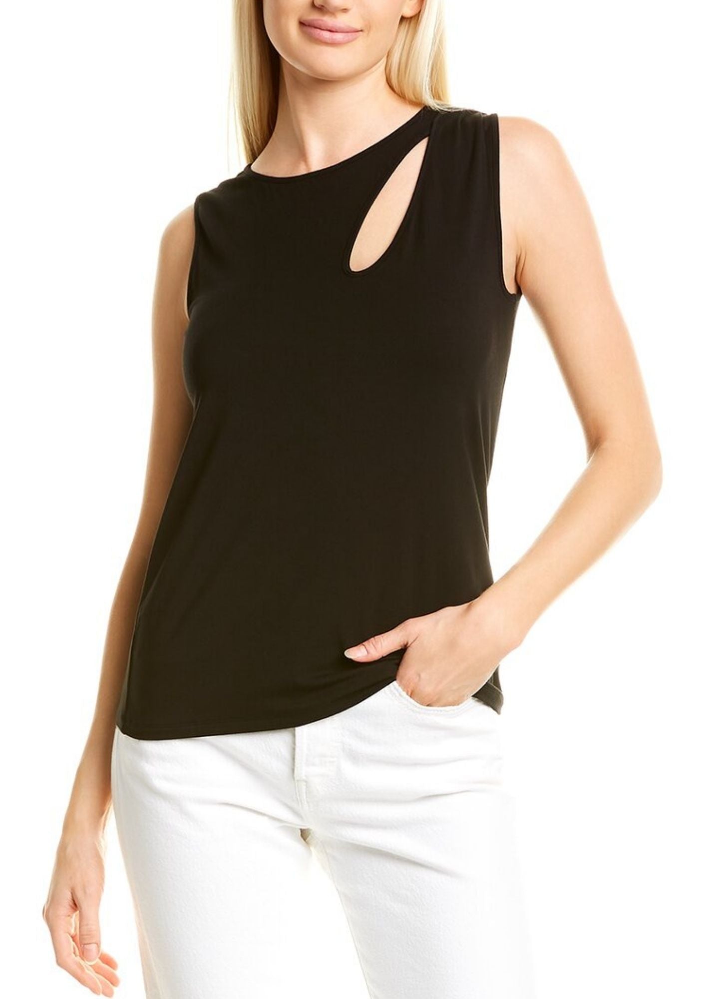 Black Cut Out at Shoulder Sleeveless Top