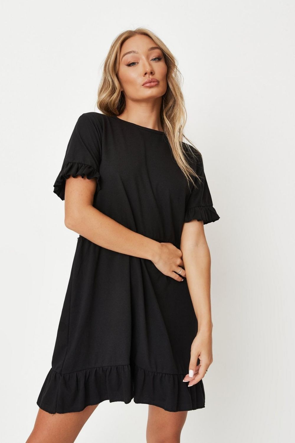 Black Frill Hem Mini Dress