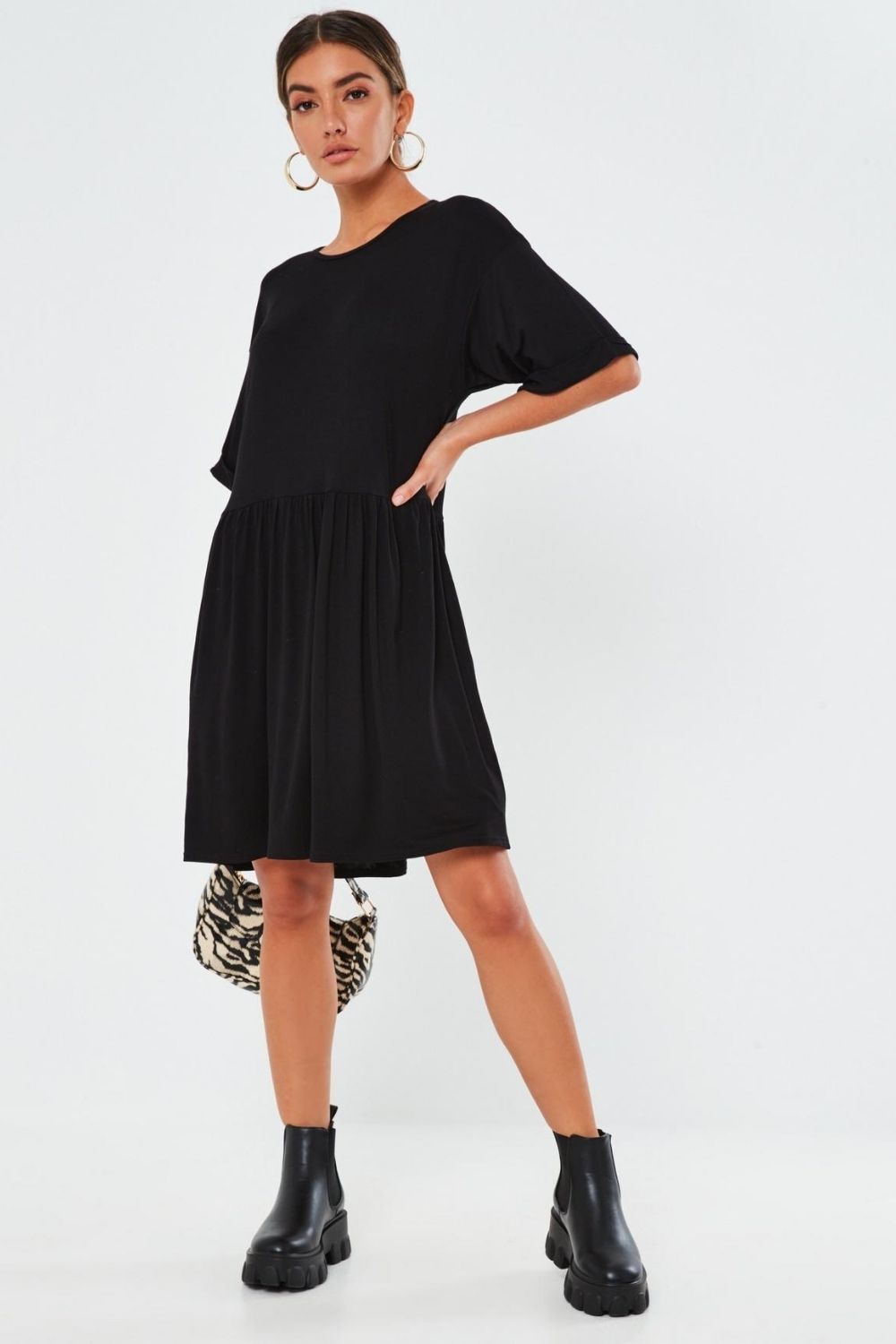 Black Knee Length Flare Dress