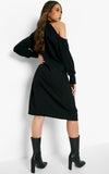Black Long Sleeve Roll Neck Midi Dress