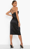 Black One Shoulder Strap Detail Midi Dress
