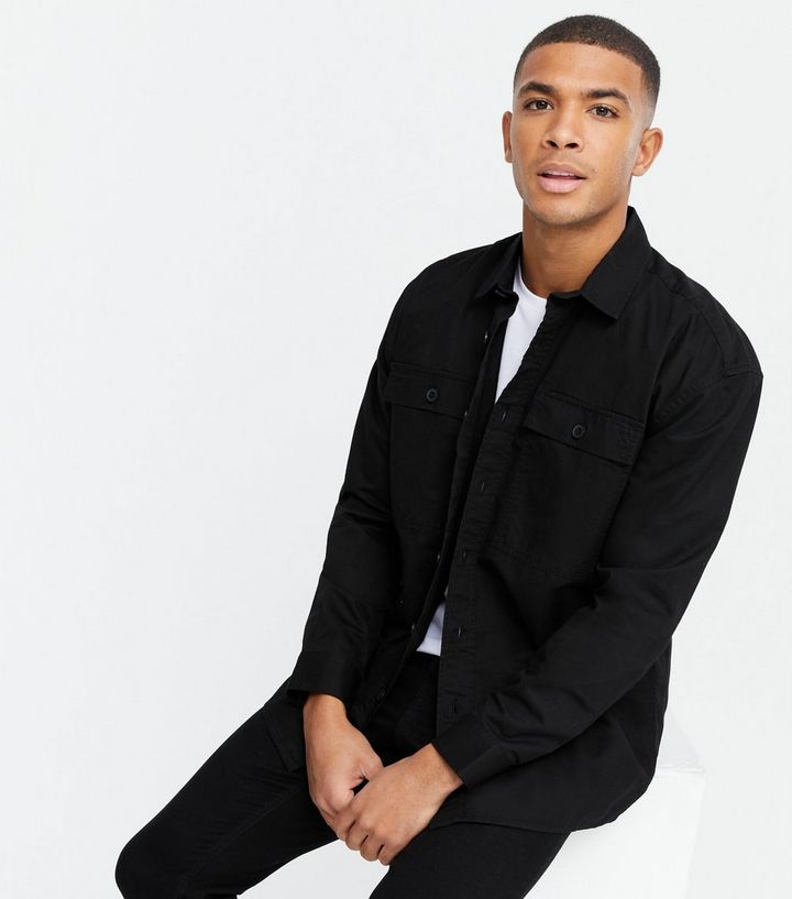Black Relaxed Fit Shacket Shirt