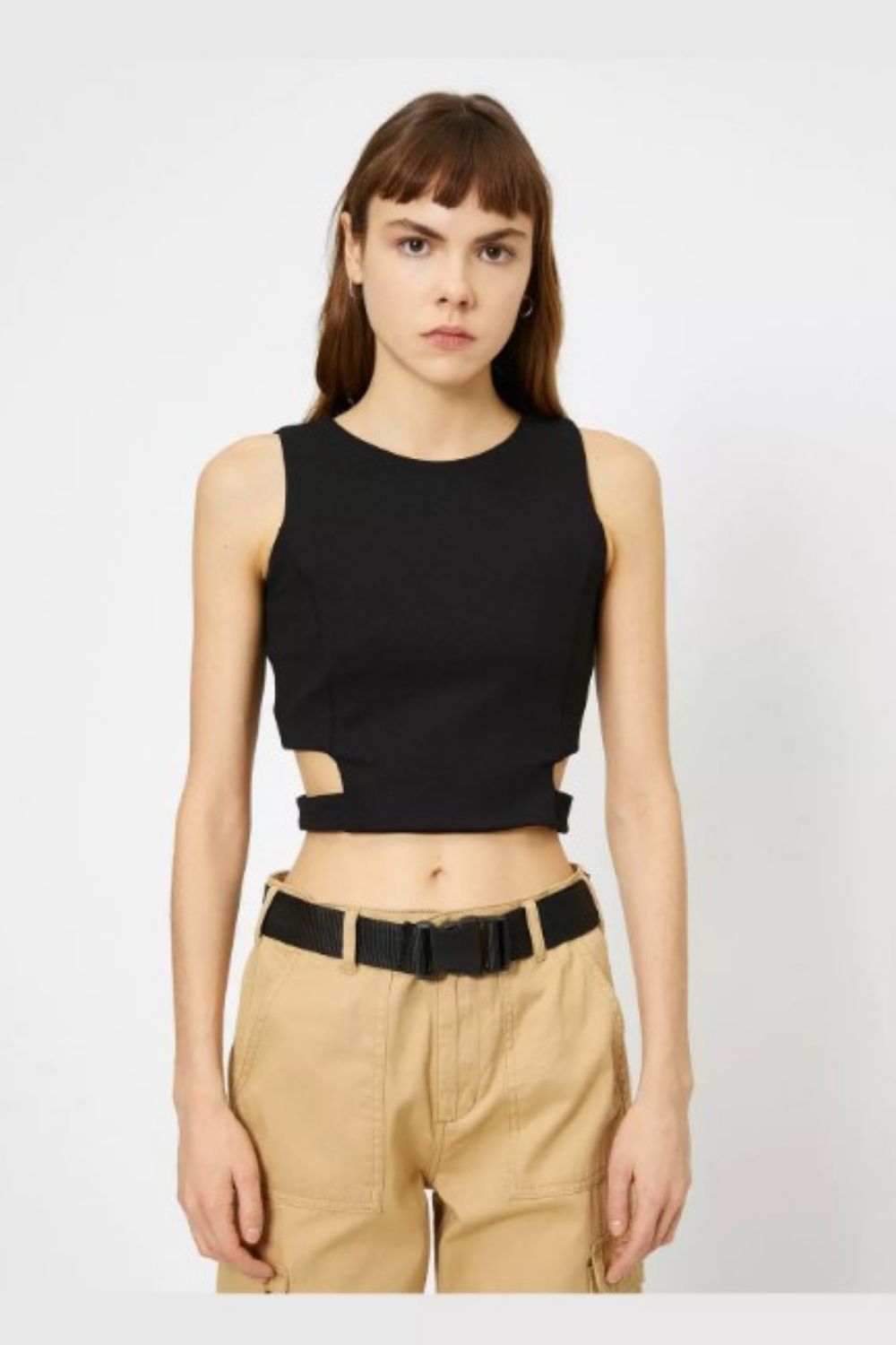 Black Side Cut Out Sleeveless Crop Top