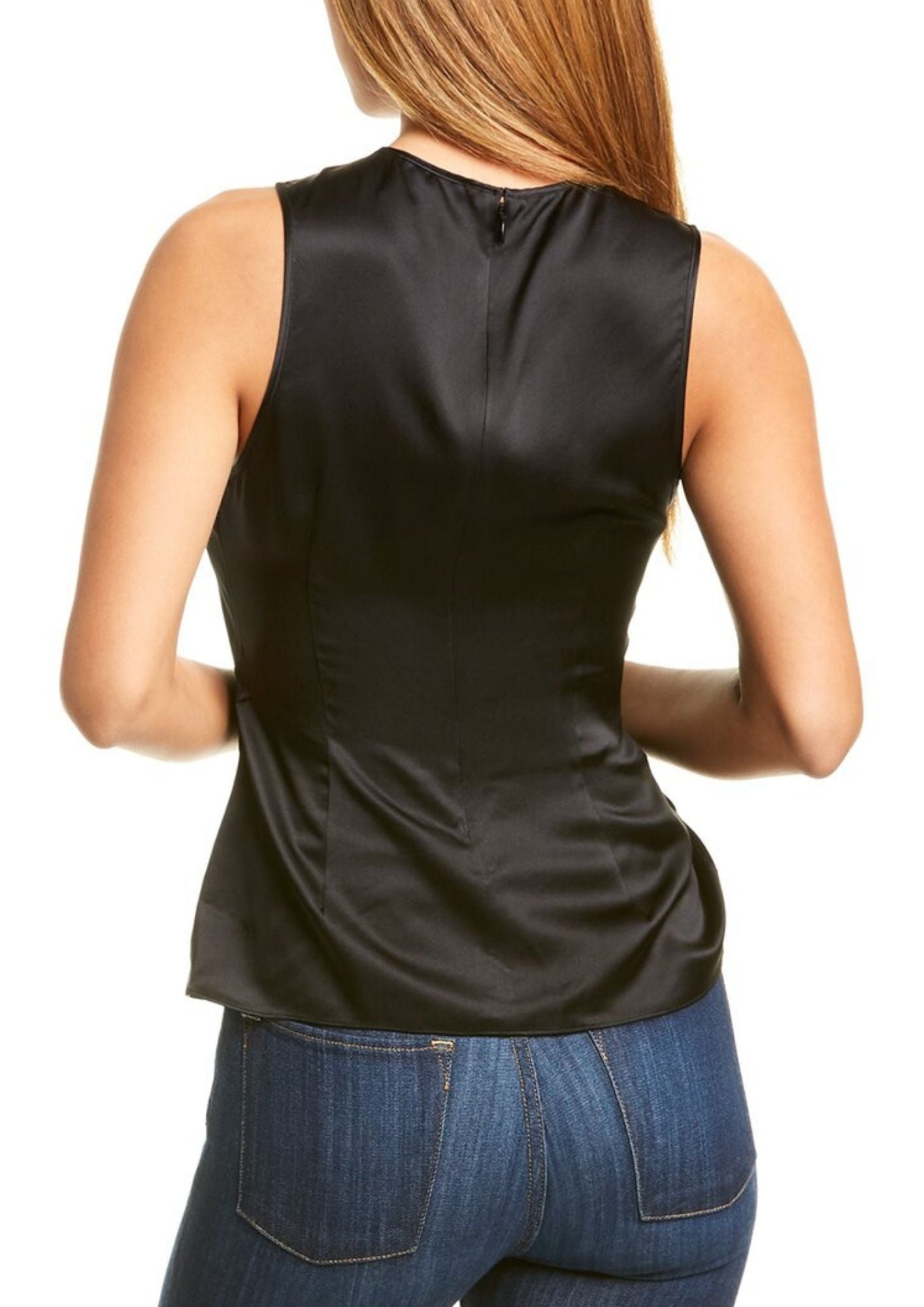 Black Sleeveless Round Neck Ruched Top